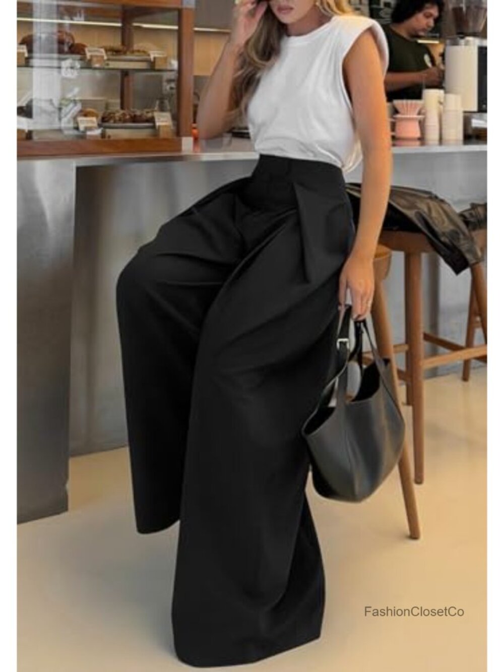 Wide Leg Dress Pants High Waisted Pleated Straight Leg Trousers - Picture 4 of 4